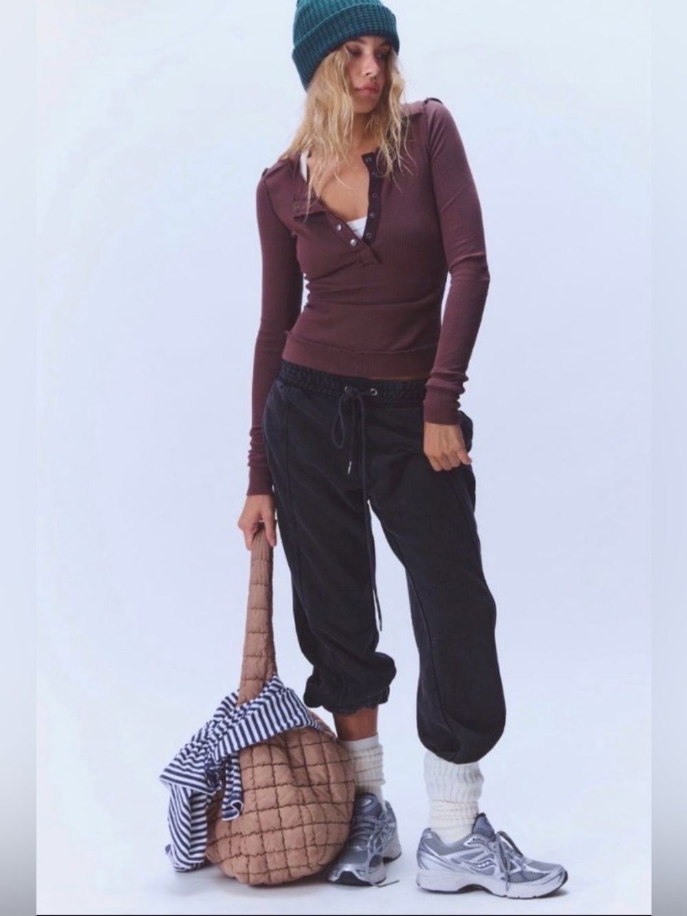 FP MOVEMENT by FREE PEOPLE Rally Rib Henley LONG SLEEVE TOP